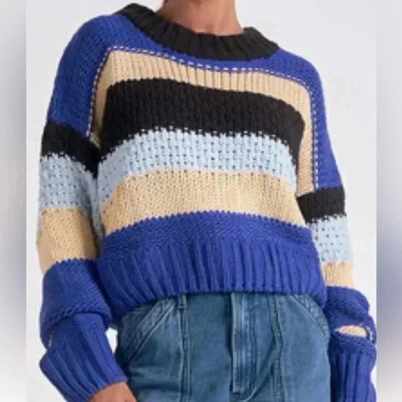 NWT Elan Cassidy Striped Sweater, Chunky, Relaxed, Black, Cream, Royal Blue, S - Picture 14 of 15